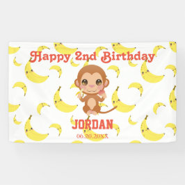 Banana Pattern Baby Monkey Verjaardagsfeestje Spandoek