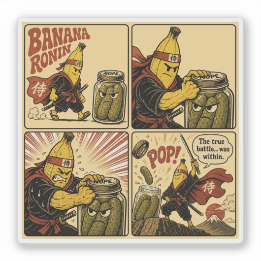 Banana Ronin Pickle Jar — De ware strijd van binne Sticker (Voorkant)