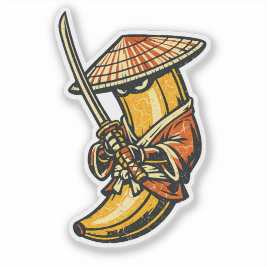 Banana Ronin — Zwervende Samurai Grappige Fruit Sticker (Voorkant)
