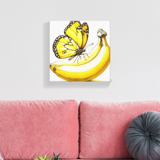 Banana Sketched Butterfly Canvas Muurkunst (Insitu (Woonkamer))