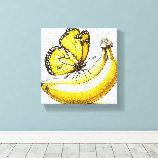 Banana Sketched Butterfly Canvas Muurkunst (Insitu (Houten vloer))