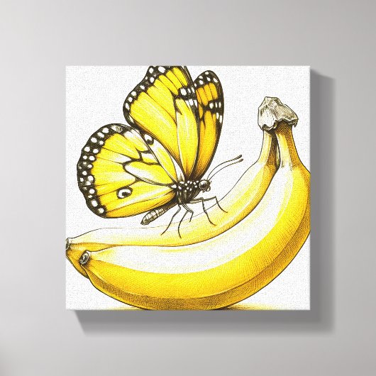 Banana Sketched Butterfly Canvas Muurkunst (Voorkant)