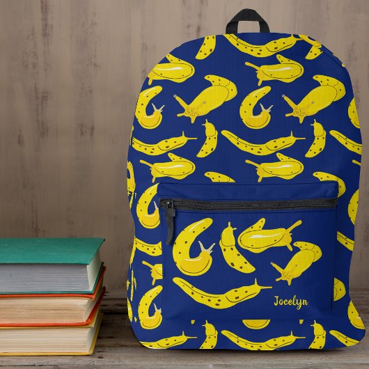 Banana Slugs Bright Geel, Royal Blue Pattered Bedrukte Rugzak