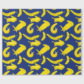 Banana Slugs Bright Geel, Royal Blue Pattered Cadeaupapier (Vlak)