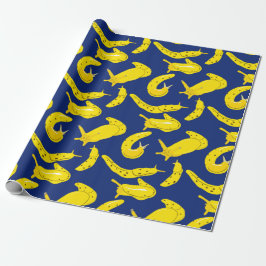 Banana Slugs Bright Geel, Royal Blue Pattered Cadeaupapier