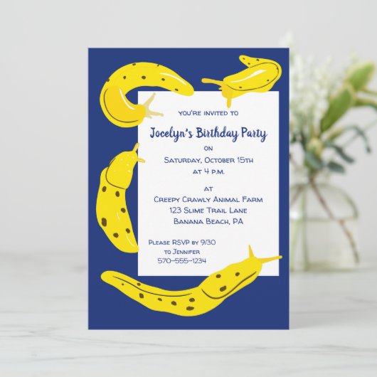 Banana Slugs Geel en Blauw Custom Verjaardagsfeest Kaart (Staand voorkant)