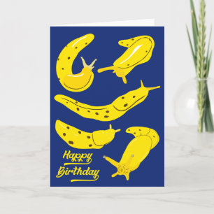 Banana Slugs Geel en Koninklijk Blauw Verjaardag Kaart