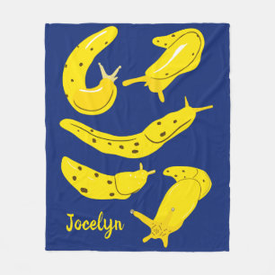 Banana Slugs Yellow en Royal Blue, op maat gesnede Fleece Deken