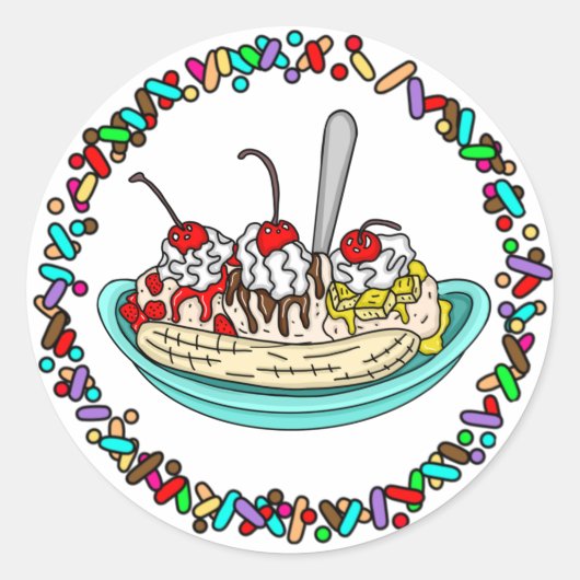 Banana Split and Sprinkles Border Ronde Sticker (Voorkant)