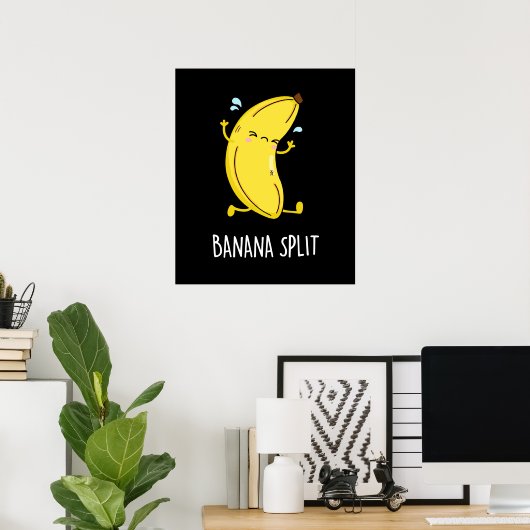 Banana Split Funny Dansant Banana Pun (Donkere BG) Poster (Thuiskantoor)