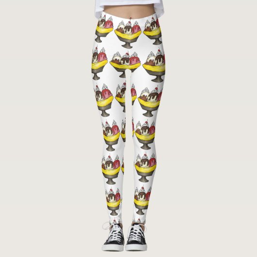 Banana Split Ice Cream Hot Fudge Sundae Foodie Leggings (Voorkant)