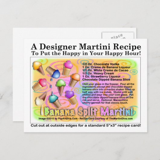 Banana Split Ice Cream Martini Recipe Kaart (Voorkant / Achterkant)