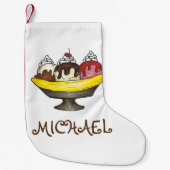 Banana Split Ice Cream Social Sundae Dessert Kleine Kerstsok (Voorkant)