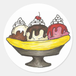 Banana Split Ice Cream Sundae Dessert Foodie Ronde Sticker