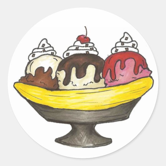 Banana Split Ice Cream Sundae Dessert Foodie Ronde Sticker (Voorkant)