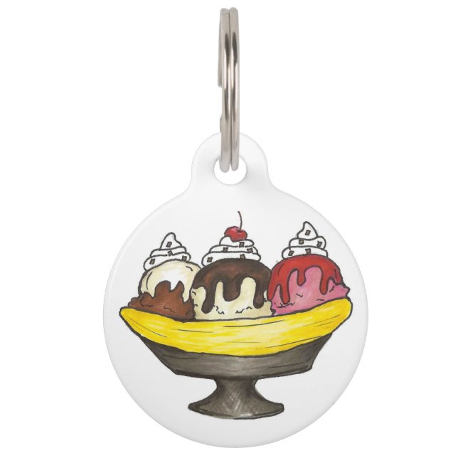 Banana Split Ice Cream Sundae Foodie Dessert Huisdierpenning (Voorkant)