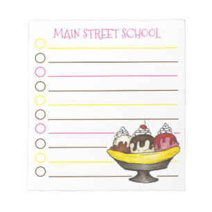 Banana Split Ice Cream Sundae Grocery List Notitieblok