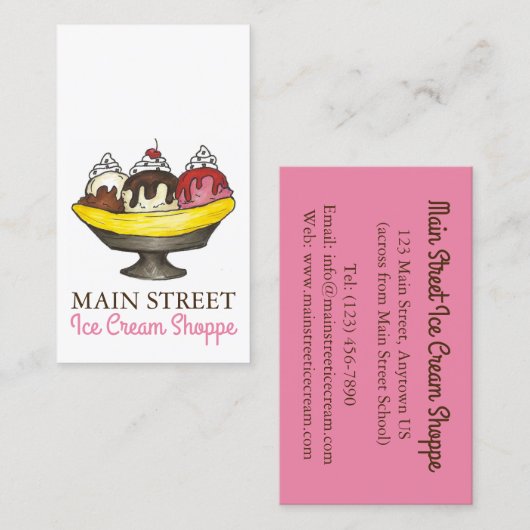 Banana Split Sundae Ice Cream Shoppe Shop Food Visitekaartje (Voorkant / Achterkant)
