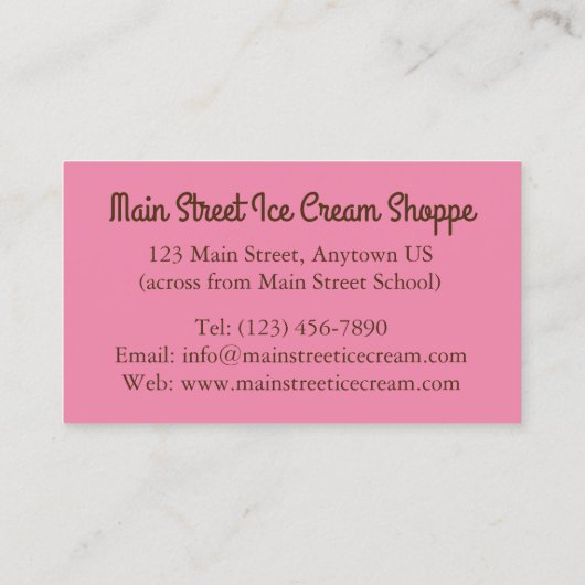 Banana Split Sundae Ice Cream Shoppe Shop Food Visitekaartje (Achterkant)