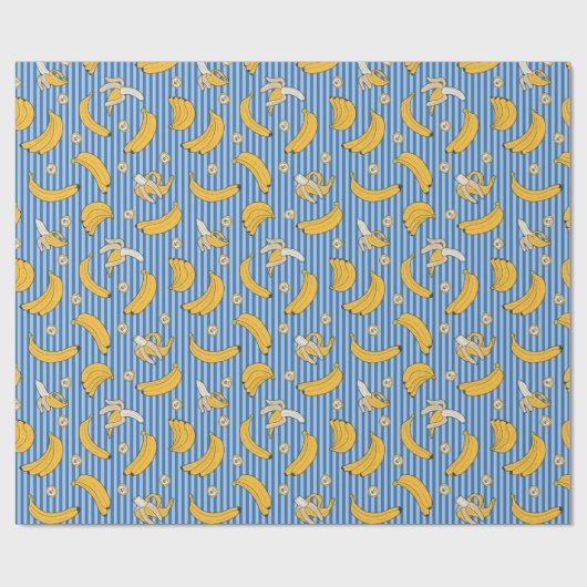 Banana Stripe Vector Pattern | Klassiek blauw Cadeaupapier (Vlak)