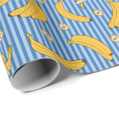Banana Stripe Vector Pattern | Klassiek blauw Cadeaupapier (Rol Hoek)