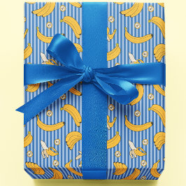 Banana Stripe Vector Pattern | Klassiek blauw Cadeaupapier