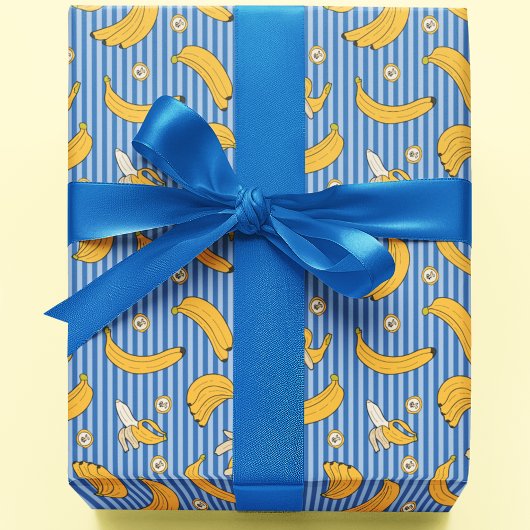 Banana Stripe Vector Pattern | Klassiek blauw Cadeaupapier