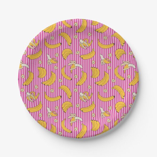 Banana Stripe Vector Pattern | Magenta Papieren Bordje (Voorkant)