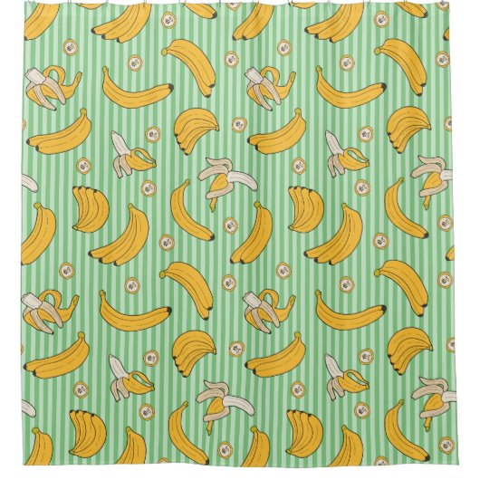 Banana Stripe Vector Pattern | Munt Green Douchegordijn (Voorkant)