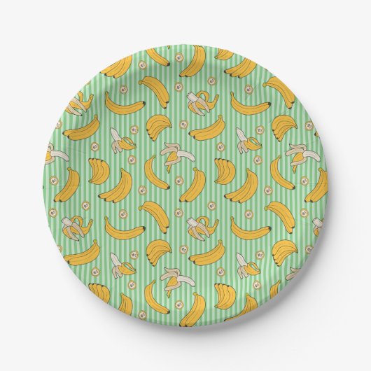 Banana Stripe Vector Pattern | Munt Green Papieren Bordje (Voorkant)
