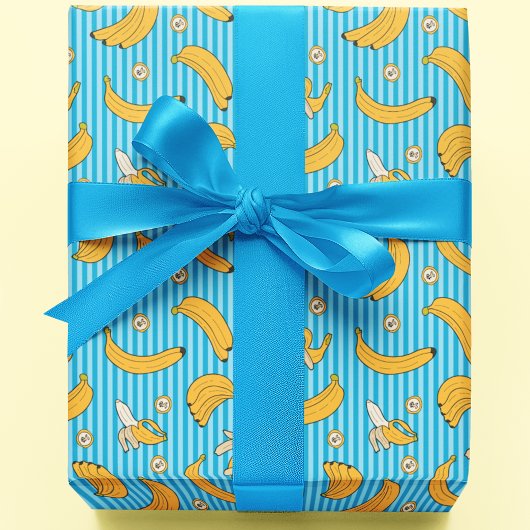 Banana Stripe Vector Pattern | Turquoise Blue Cadeaupapier