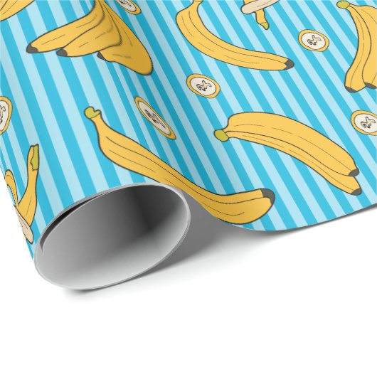 Banana Stripe Vector Pattern | Turquoise Blue Cadeaupapier (Rol Hoek)