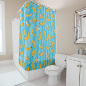 Banana Stripe Vector Pattern | Turquoise Blue Douchegordijn (In situ)