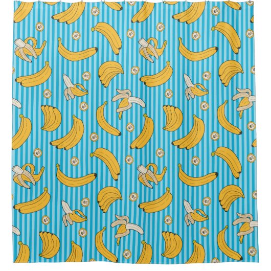 Banana Stripe Vector Pattern | Turquoise Blue Douchegordijn (Voorkant)