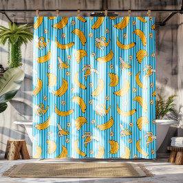 Banana Stripe Vector Pattern | Turquoise Blue Douchegordijn