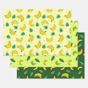 Banana Summer Yellow Green Tropical Fruits Patroon Inpakpapier Vel