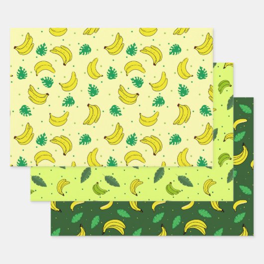 Banana Summer Yellow Green Tropical Fruits Patroon Inpakpapier Vel (Set)