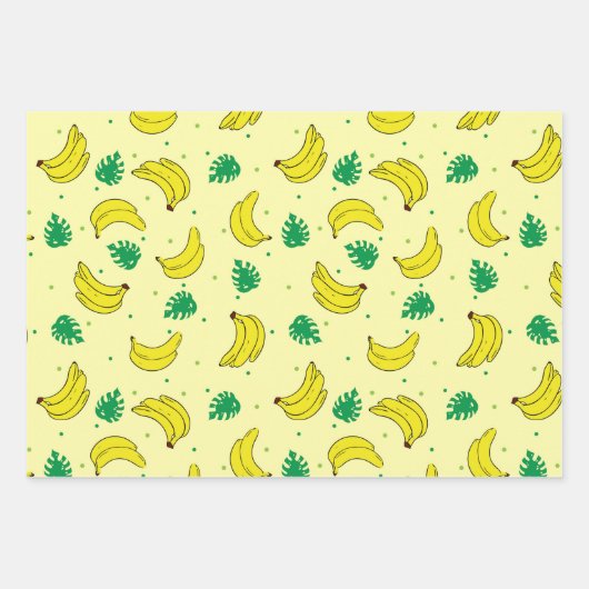 Banana Summer Yellow Tropical Fruits Pattern Inpakpapier Vel (Voorkant)
