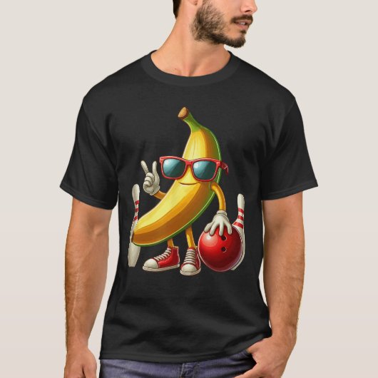 Banana Sunglasses Playing Bowling Funny Fruit Spor T-shirt (Voorkant)
