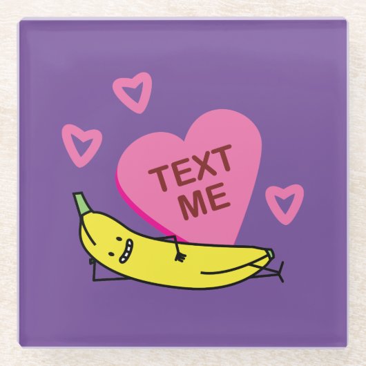 Banana Text Me Valentijn glimlachen Glazen Onderzetter (Voorkant)