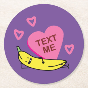 Banana Text Me Valentijn glimlachen Ronde Kartonnen Onderzetter