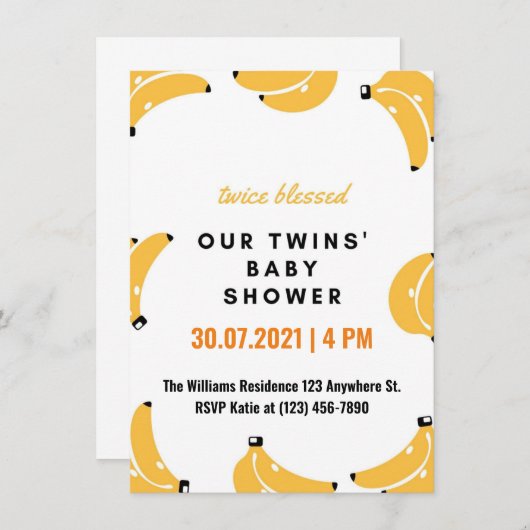 Banana twins baby shower uitnodiging (Voorkant / Achterkant)