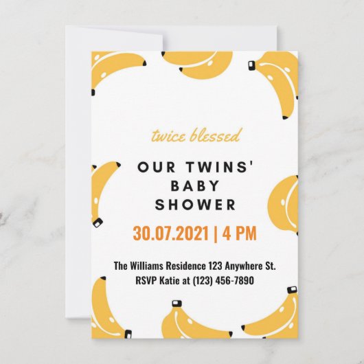 Banana twins baby shower uitnodiging (Voorkant)
