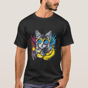 Bananakat Kleurrijke Zonnebril Kunstwerk Banaan Fr T-shirt
