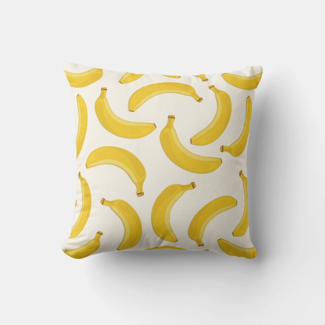 Bananas Tropical Fruit Print, geel en wit Buitenkussen (Voorkant)