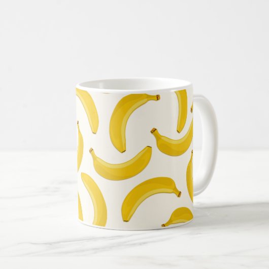 Bananas Tropical Fruit Print, geel en wit Koffiemok (Voorkant rechts)