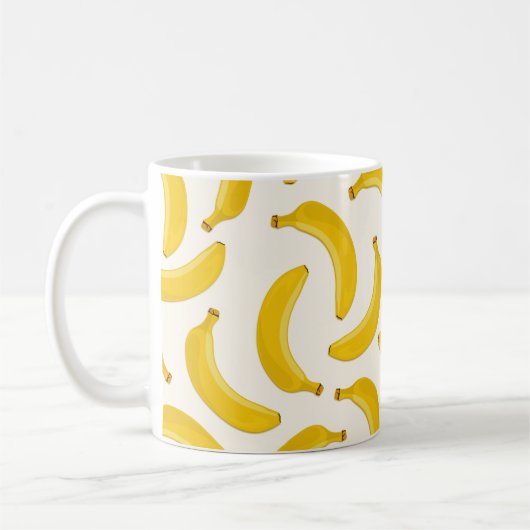Bananas Tropical Fruit Print, geel en wit Koffiemok (Links)