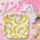 Bananas Tropical Fruit Print, geel en wit Papieren Bordje (Feest)