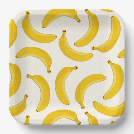Bananas Tropical Fruit Print, geel en wit Papieren Bordje (Voorkant)