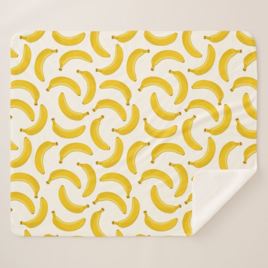 Bananas Tropical Fruit Print, geel en wit Sherpa Deken (Voorkant (horizontaal))